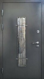 Однопольный дверной блок со стеклом и ковкой усиленный в частный дом ДВ-66